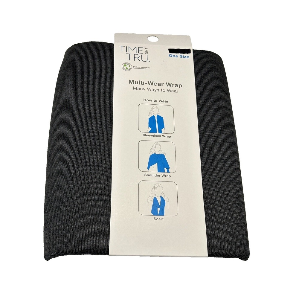 time & tru womens multi wear‎ wrap shawl ONE SIZE osfm new with tags dark gray